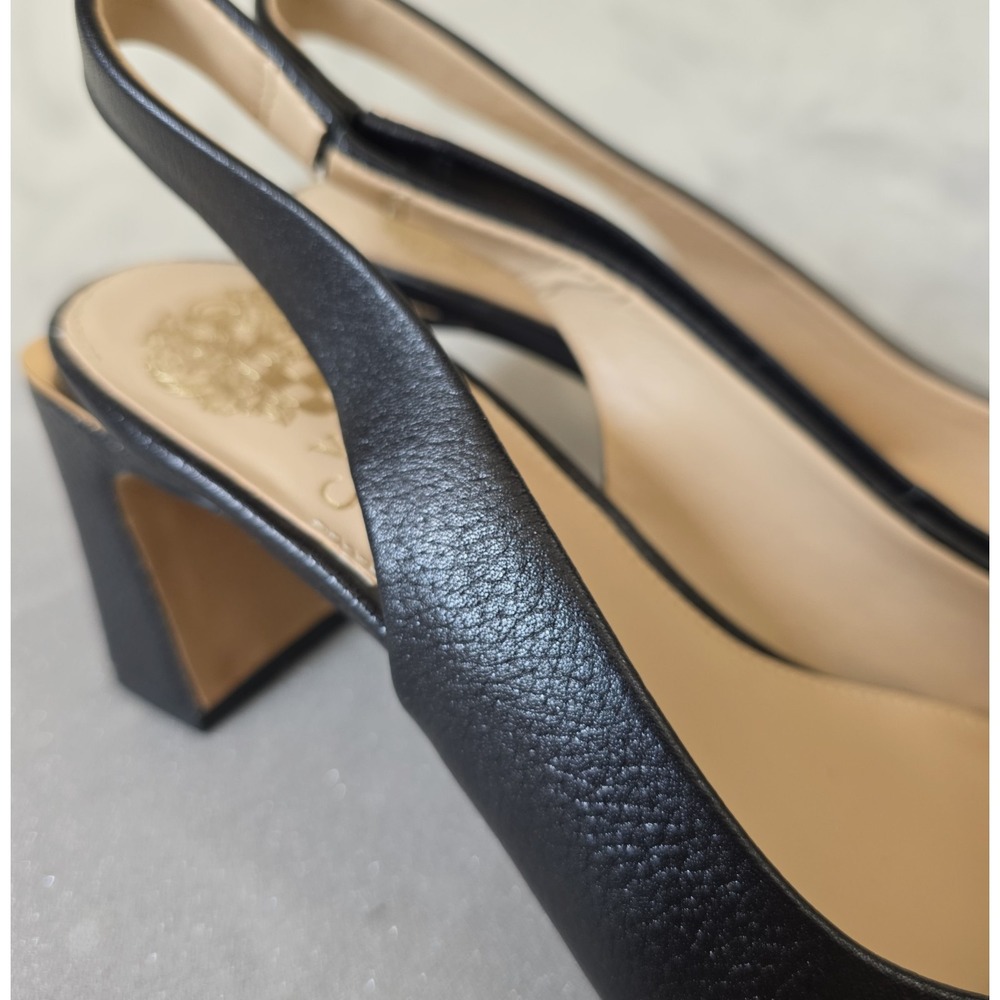 Vince Camuto Hamden Slingback Pumps Black Leather Block Heel Pointed Toe Sz 7.5 - Picture 6 of 16